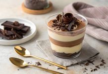 Postre de chocolate con mousse de chocolate blanco Postre de chocolate con mousse de chocolate blanco