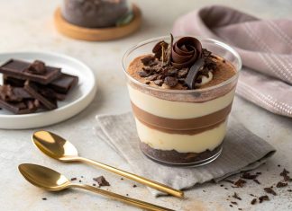 Postre de chocolate con mousse de chocolate blanco Postre de chocolate con mousse de chocolate blanco